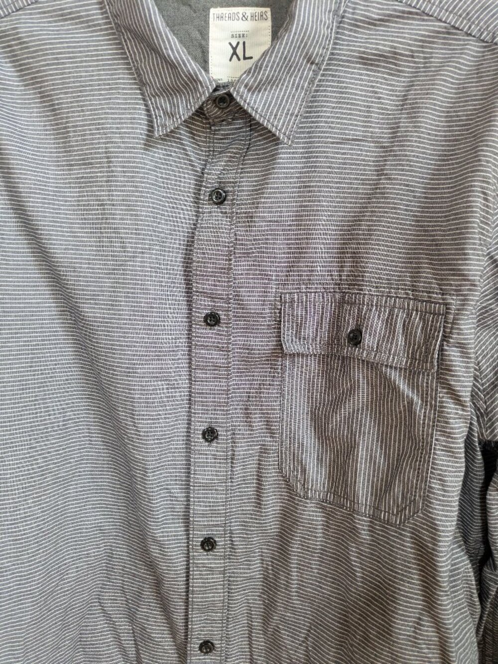 threads & heirs gray white stripes long sleeve 100% cotton shirt size XL #454